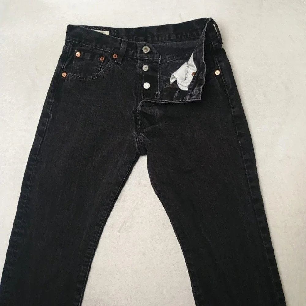 Levis 501 Premium 93 Jeans Mens 28x30 Black Straight Classic Button Fly School